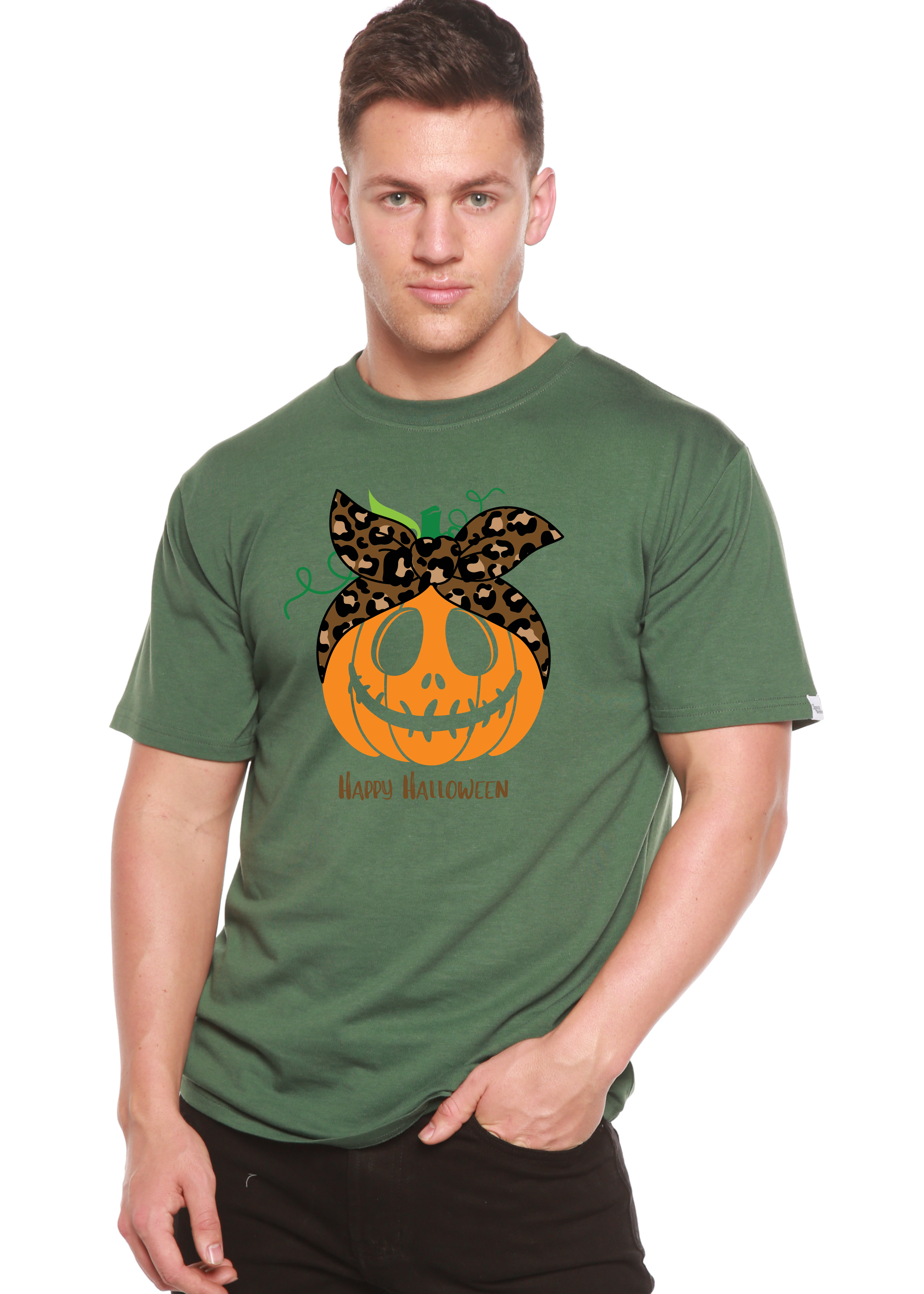 T-shirt graphique homme à manches courtes en viscose de bambou/coton biologique motif Joyeux Halloween