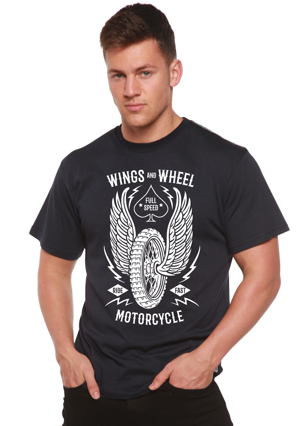 T-shirt à manches courtes en bambou/coton biologique à motif Wings And Wheel Spun Bamboo® pour homme