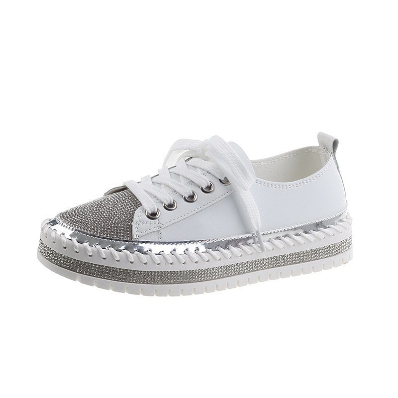 Baskets léopard pour femmes Chaussures en toile pour femmes Baskets de loisirs à lacets Strass Brillantes Plates Charmantes Chaussures de loisirs basses à plateforme