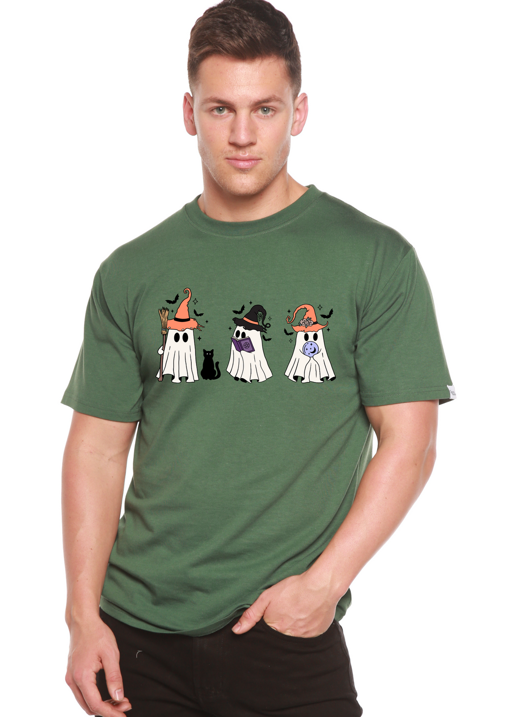 T-shirt graphique à manches courtes Halloween Boo pour homme en bambou viscose/coton biologique