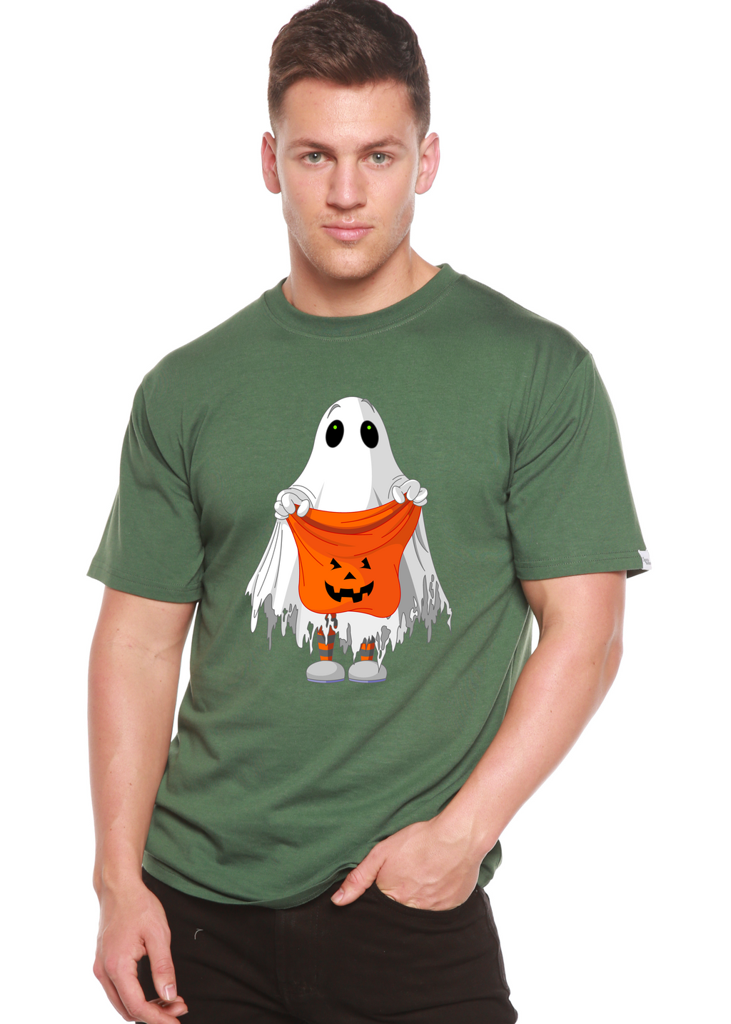 T-shirt graphique à manches courtes en bambou viscose/coton biologique motif Boo Halloween pour homme