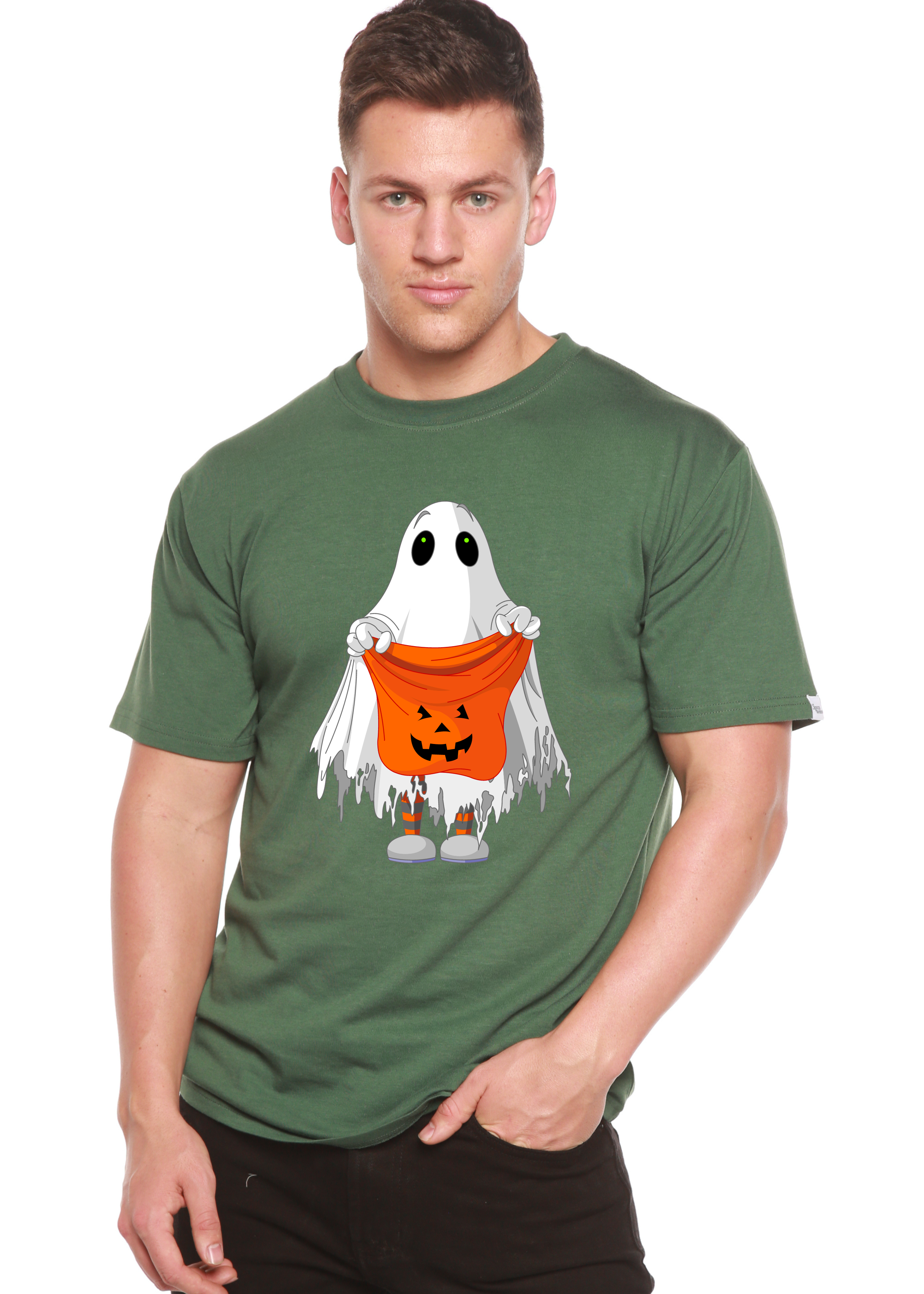 T-shirt graphique à manches courtes en bambou viscose/coton biologique motif Boo Halloween pour homme