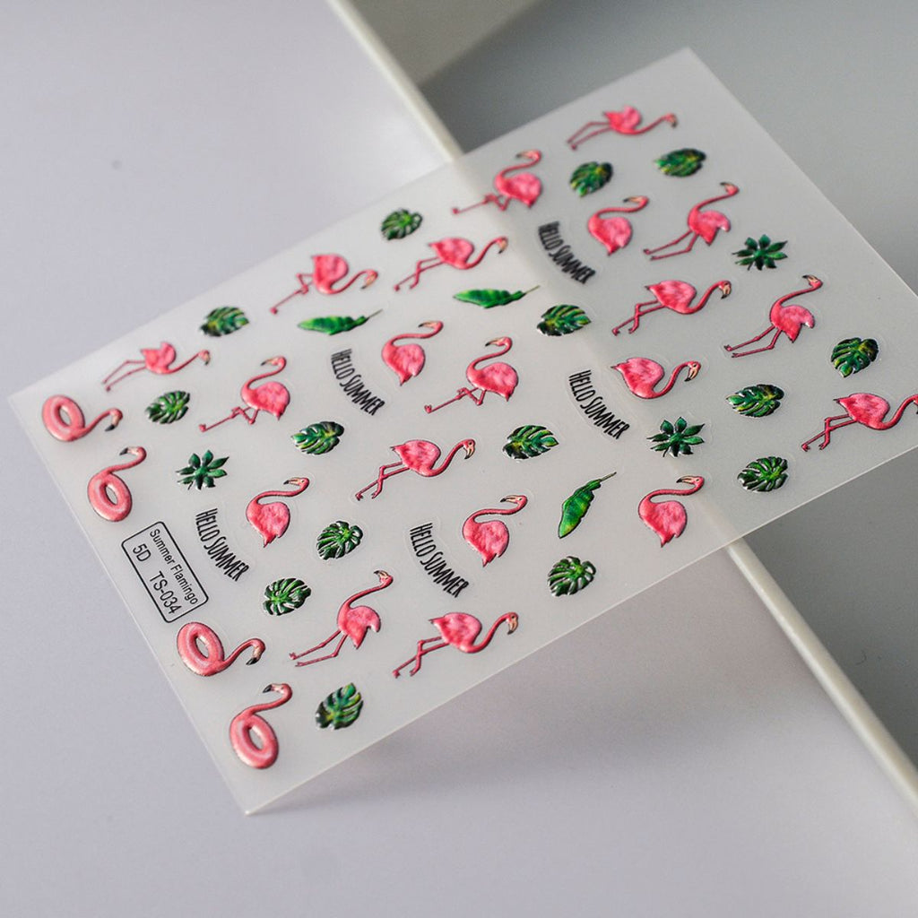 Autocollants d'été pour ongles Flamant rose