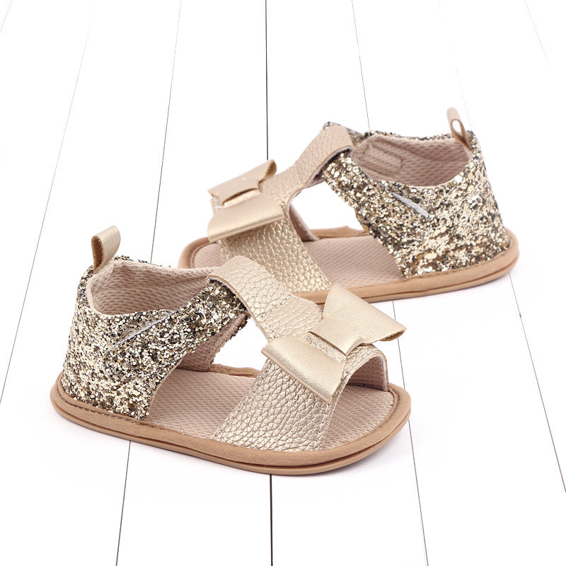 Sandales Bébé Fille Premier Pas Cuir PU Semelle Souple Nœud Papillon Chaussures Filles