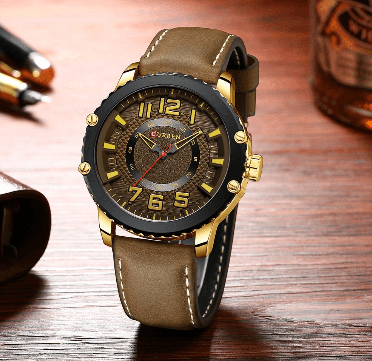 Montre Sport Étanche Homme Avec Bracelets en Cuir et Grands Chiffres Détails Design Unique Cadeau Parfait