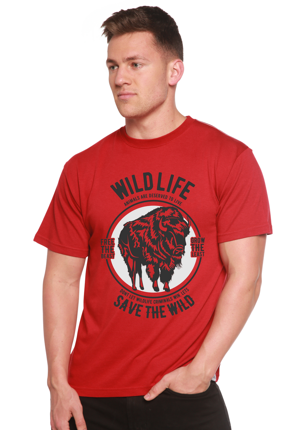 T-shirt à manches courtes à motif en viscose de bambou/coton biologique Wild Life Spun Bamboo® pour homme