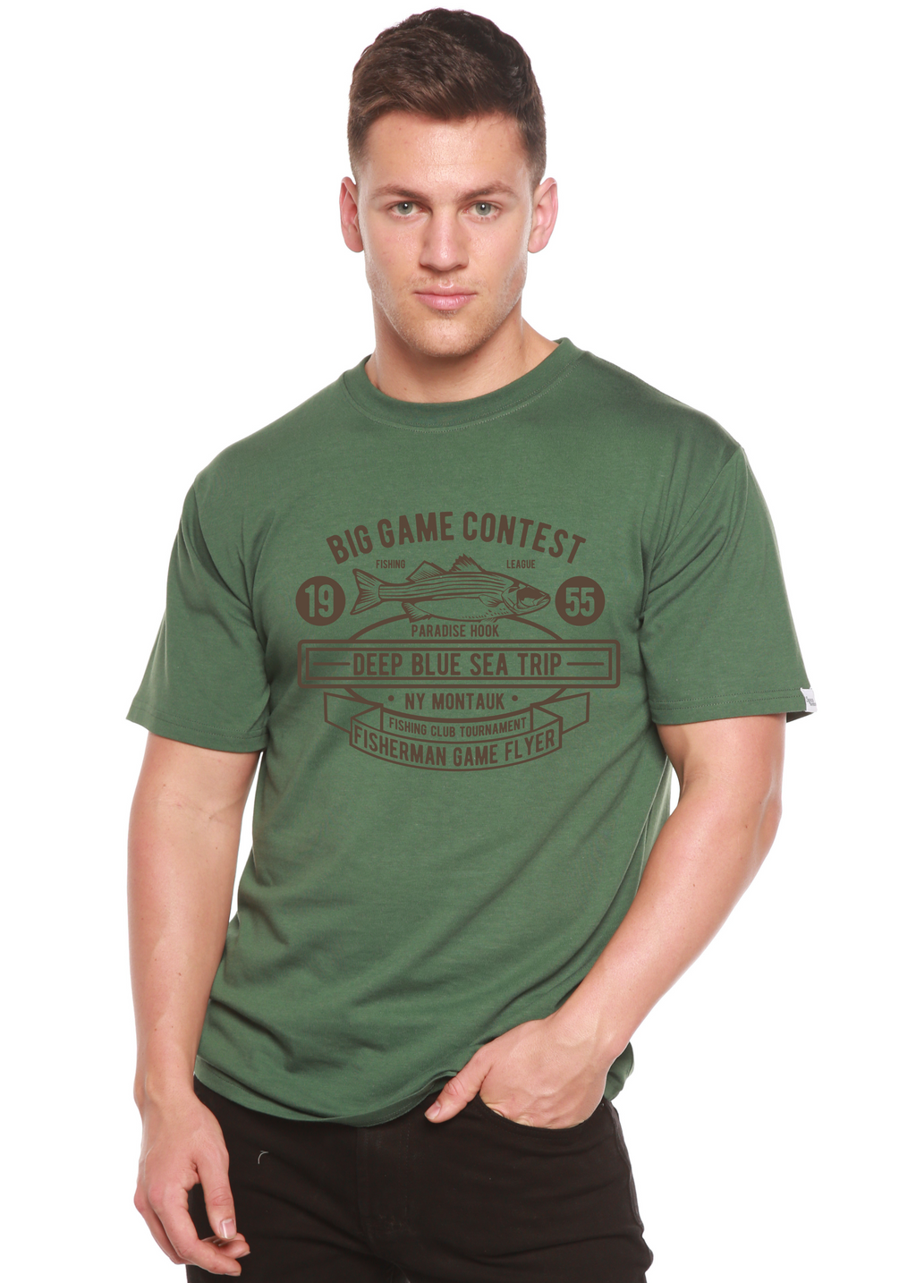 T-shirt à manches courtes avec motif imprimé en viscose de bambou et coton biologique pour homme - Concours Big Game