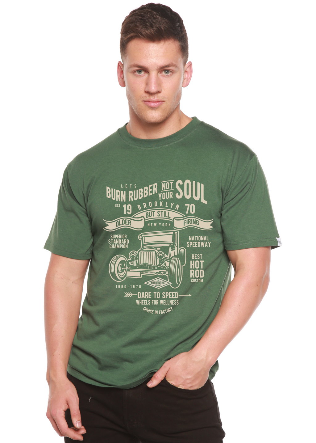 T-shirt graphique à manches courtes Burn Rubber en viscose de bambou/coton biologique pour homme