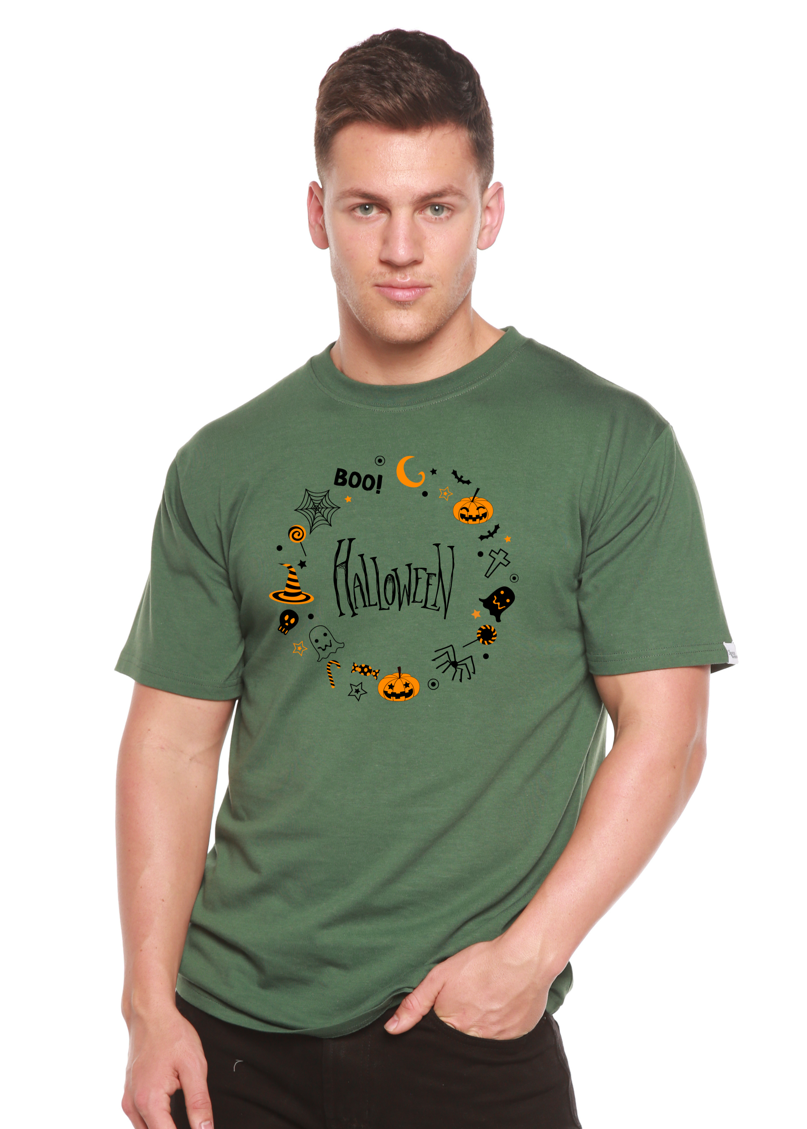 T-shirt graphique Bool Halloween à manches courtes en viscose de bambou et coton biologique pour homme