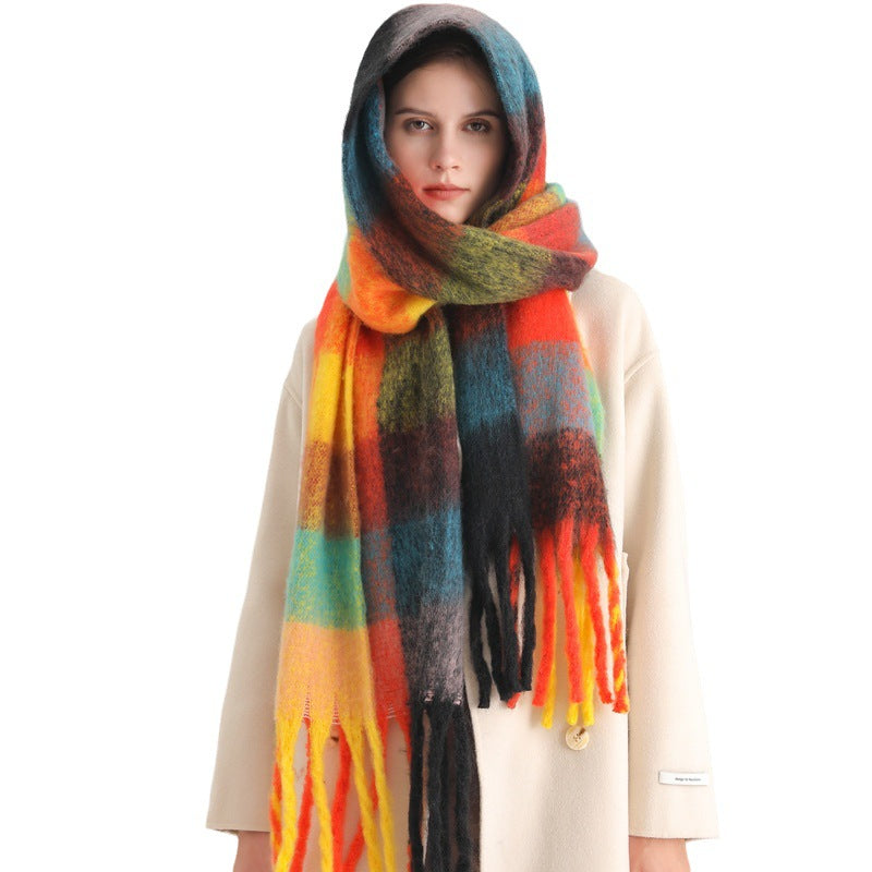 Nouveaux Bandeaux Doux d'Hiver de Luxe Foulards Plaid Châles Cachemire Écharpes Chaudes Cachemire Arc-en-ciel Pour Femmes