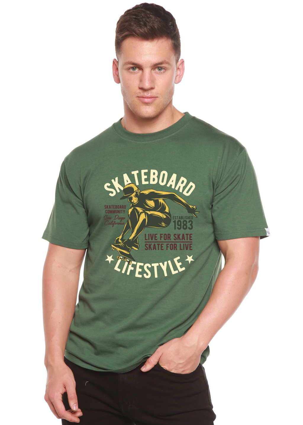 T-shirt à manches courtes et motif en viscose de bambou/coton biologique pour homme Skateboard Lifestyle