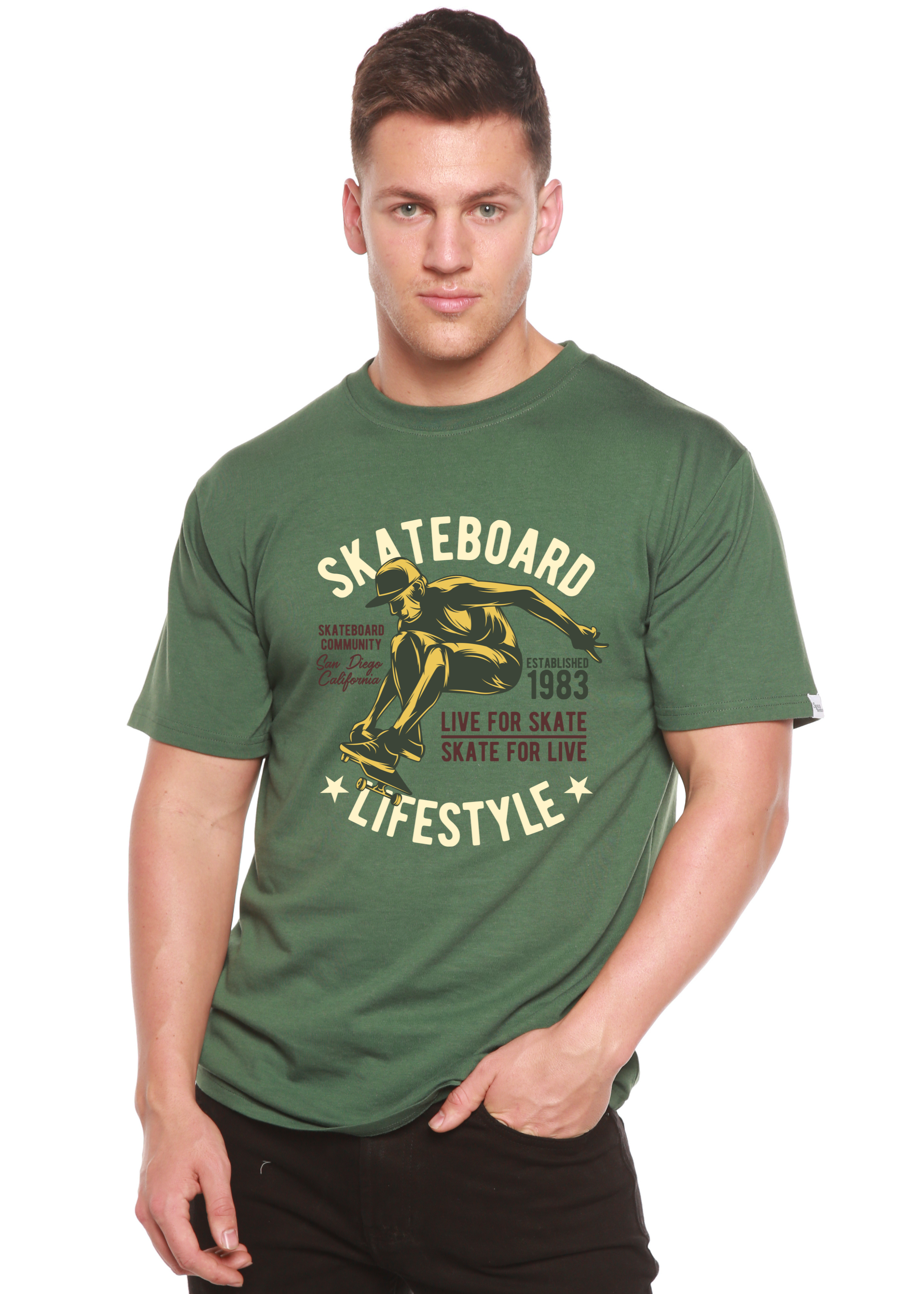T-shirt à manches courtes et motif en viscose de bambou/coton biologique pour homme Skateboard Lifestyle