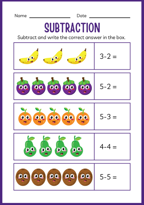 Kindergarten Subtraction Workbook – 19 Printable Pages | Instant PDF Download