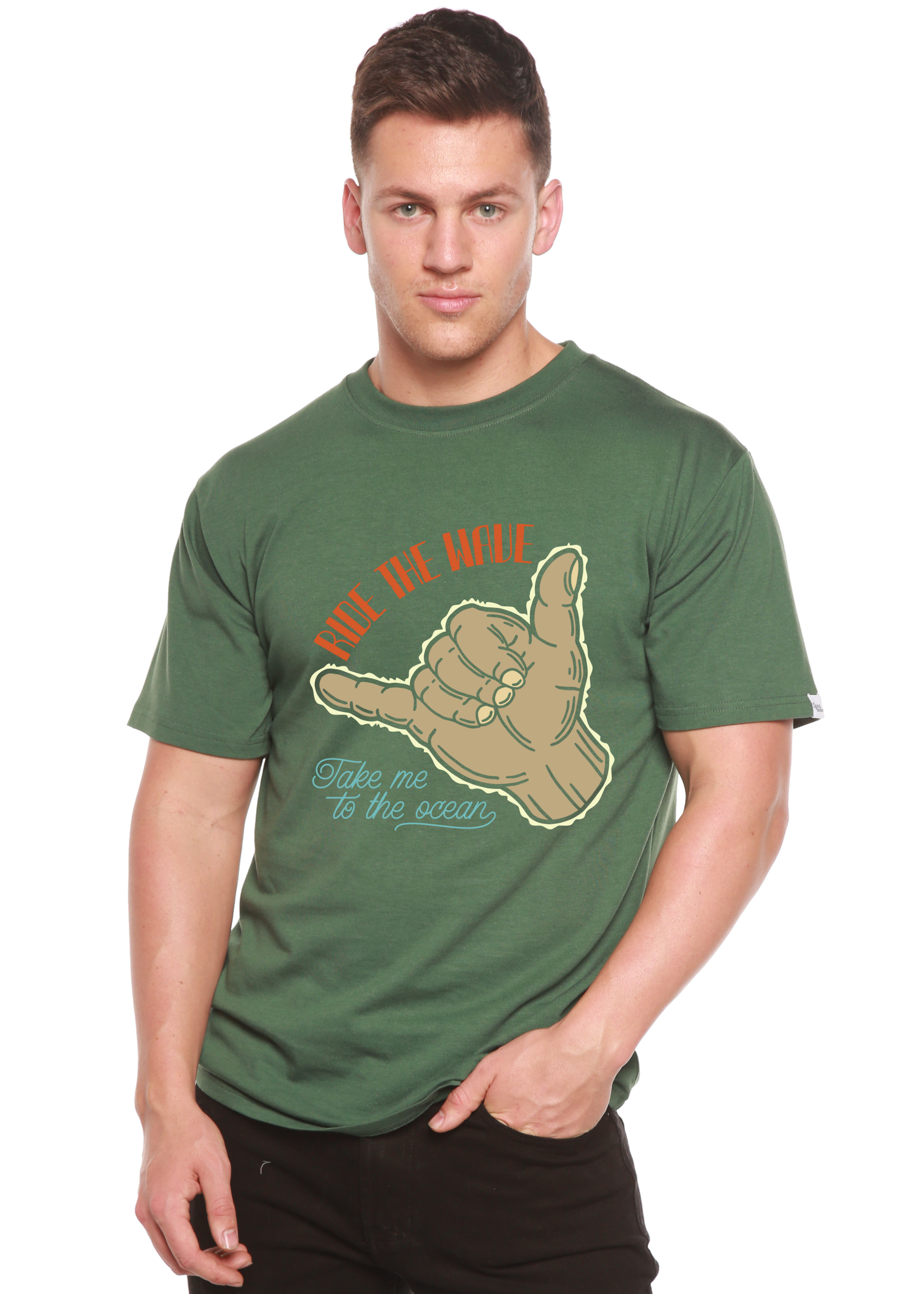 T-shirt graphique à manches courtes en viscose de bambou/coton biologique « Ride The Wave » pour homme