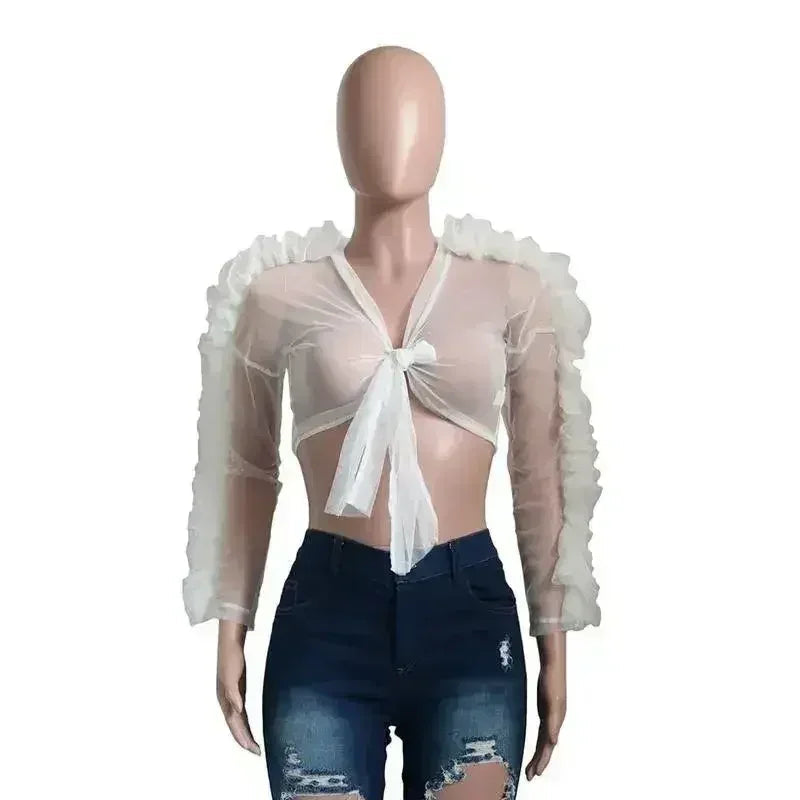 Haut court tissé de style gothique noir pour femme Club sexy transparent