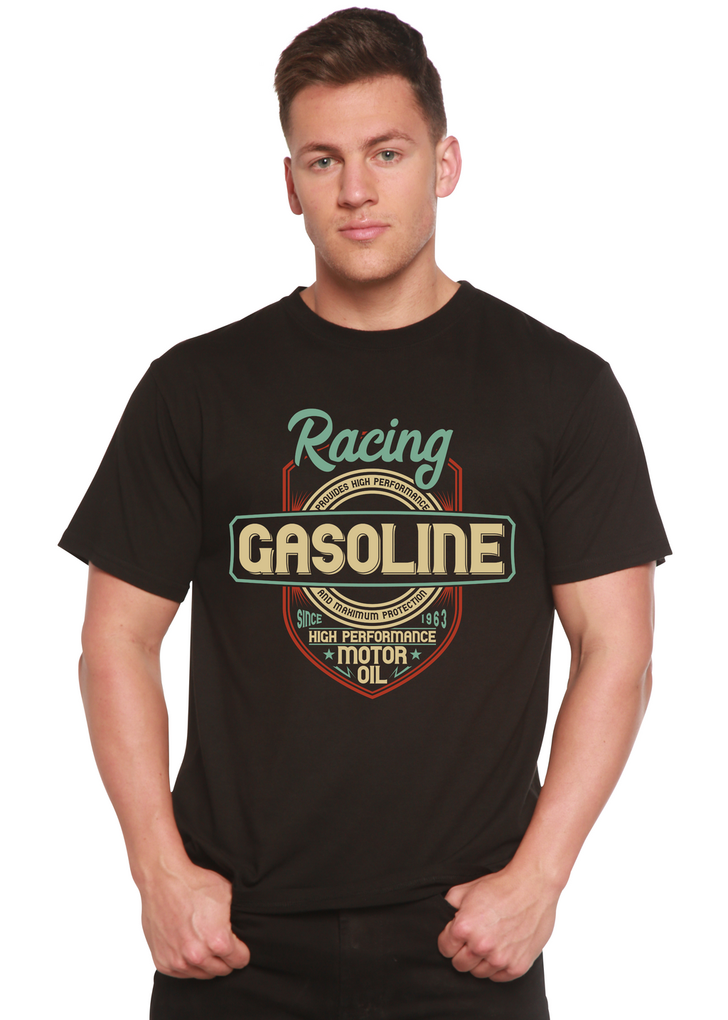 T-shirt à manches courtes en viscose de bambou/coton biologique à motif Racing pour homme