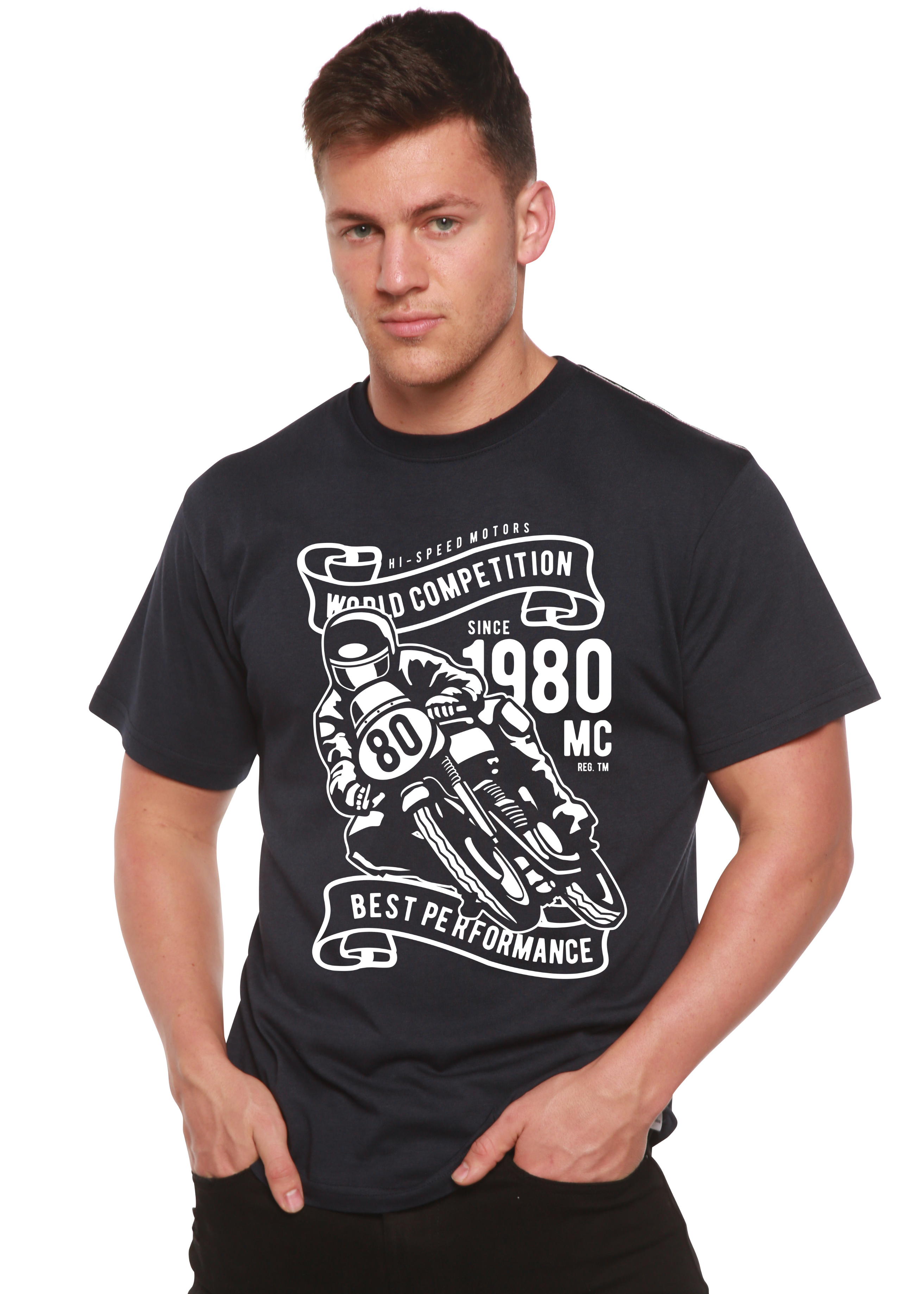 T-shirt graphique à manches courtes en bambou viscose/coton biologique pour homme - Compétition mondiale