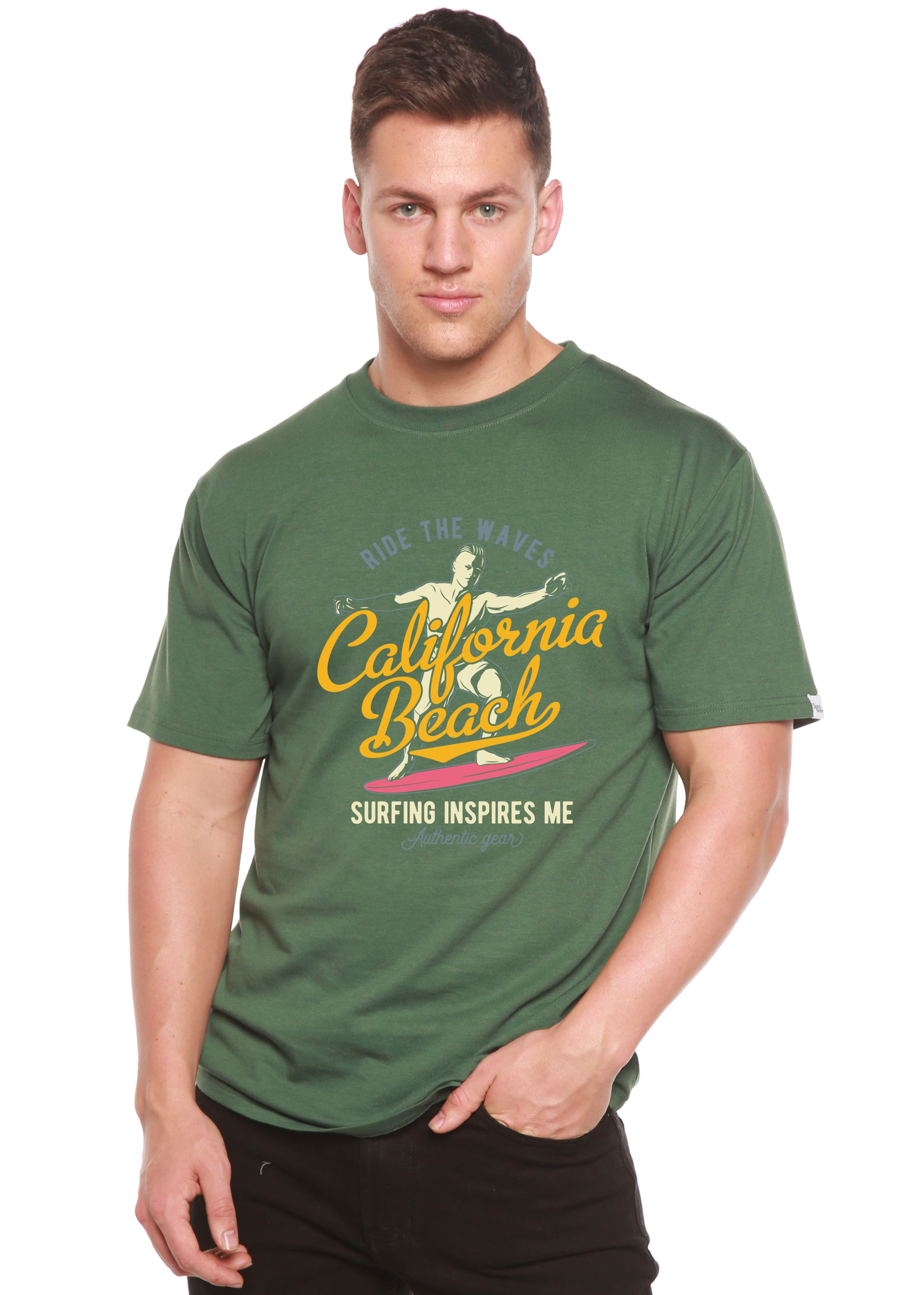 T-shirt graphique à manches courtes en viscose de bambou et coton biologique pour homme California Beach
