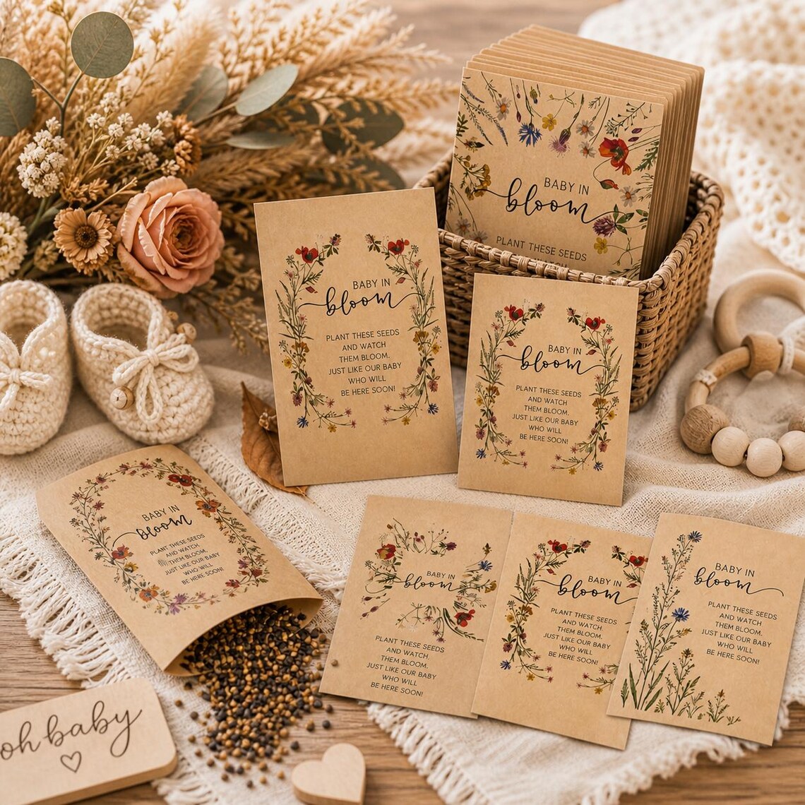 Faveurs de graines Bébé en fleur, lot de 25, cadeaux de baby shower avec fleurs sauvages