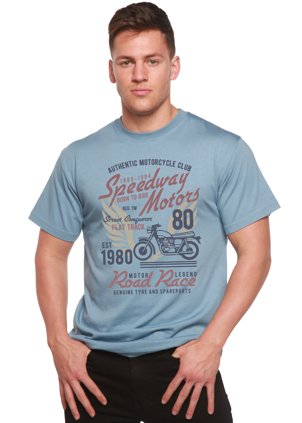 T-shirt graphique Speedway Motor Spun Bamboo® à manches courtes en viscose de bambou/coton biologique pour homme