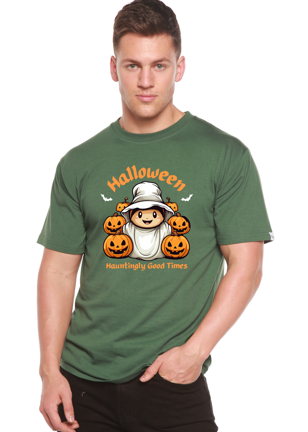 T-shirt graphique à manches courtes en viscose de bambou/coton biologique pour homme sur le thème "Halloween : L'horreur amusante"