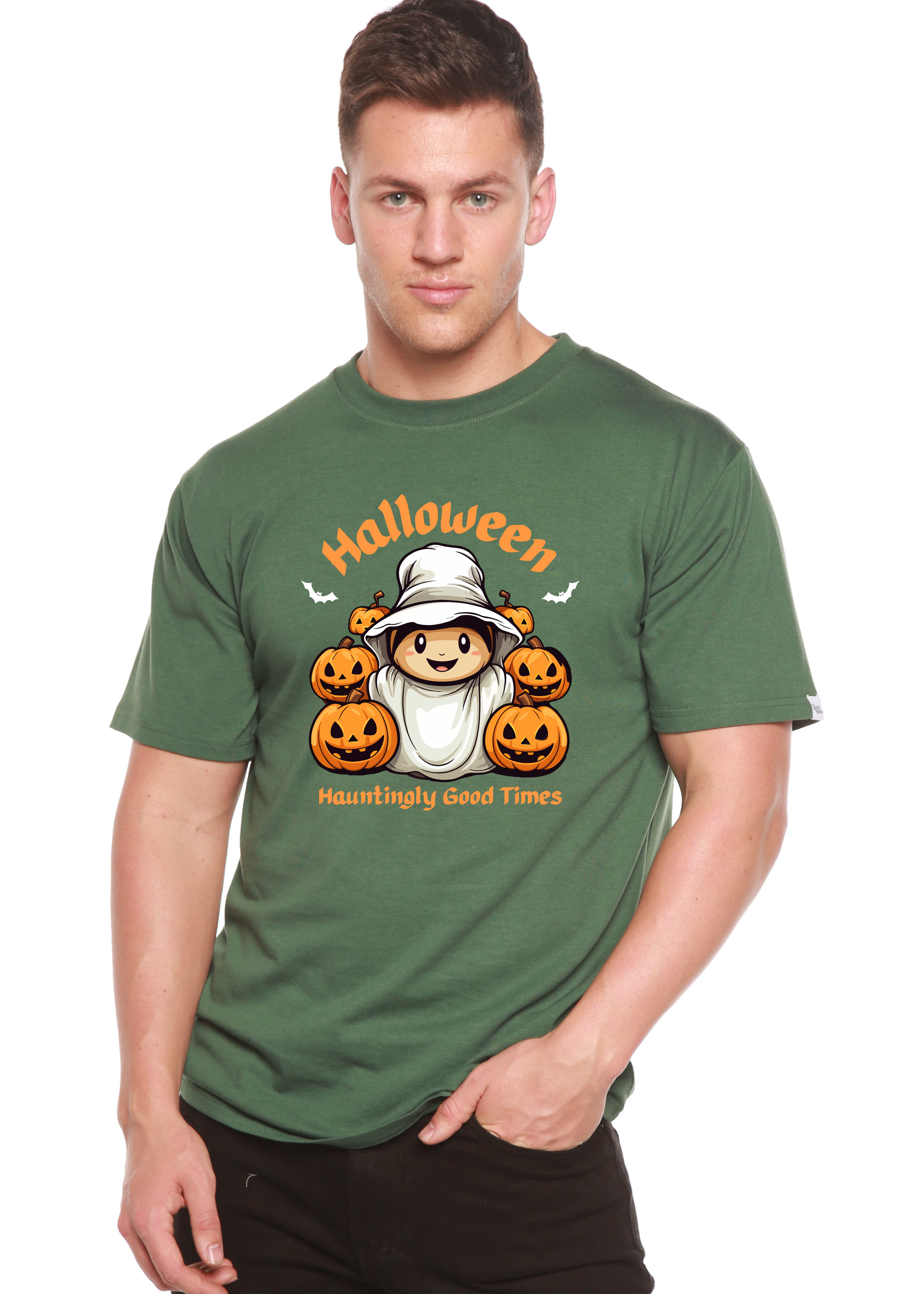 T-shirt graphique à manches courtes en viscose de bambou/coton biologique pour homme sur le thème "Halloween : L'horreur amusante"