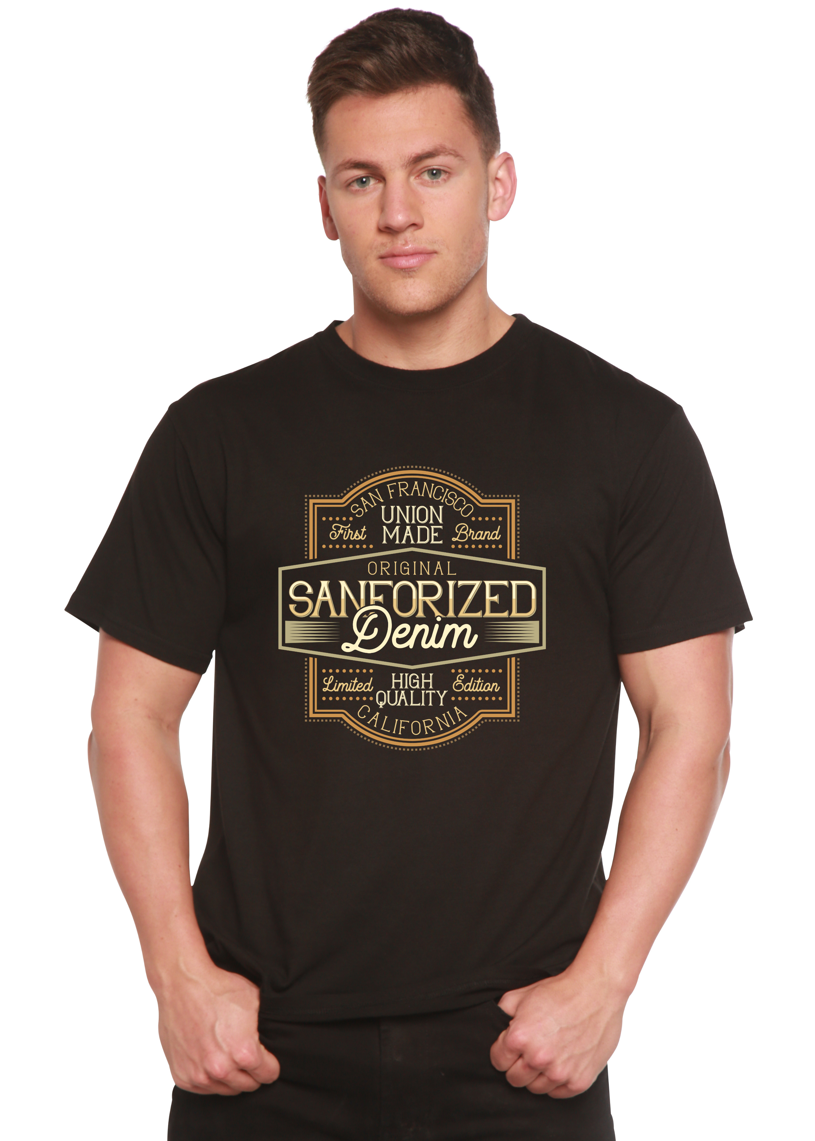 T-shirt graphique à manches courtes en denim sanforisé original en viscose de bambou/coton biologique pour homme