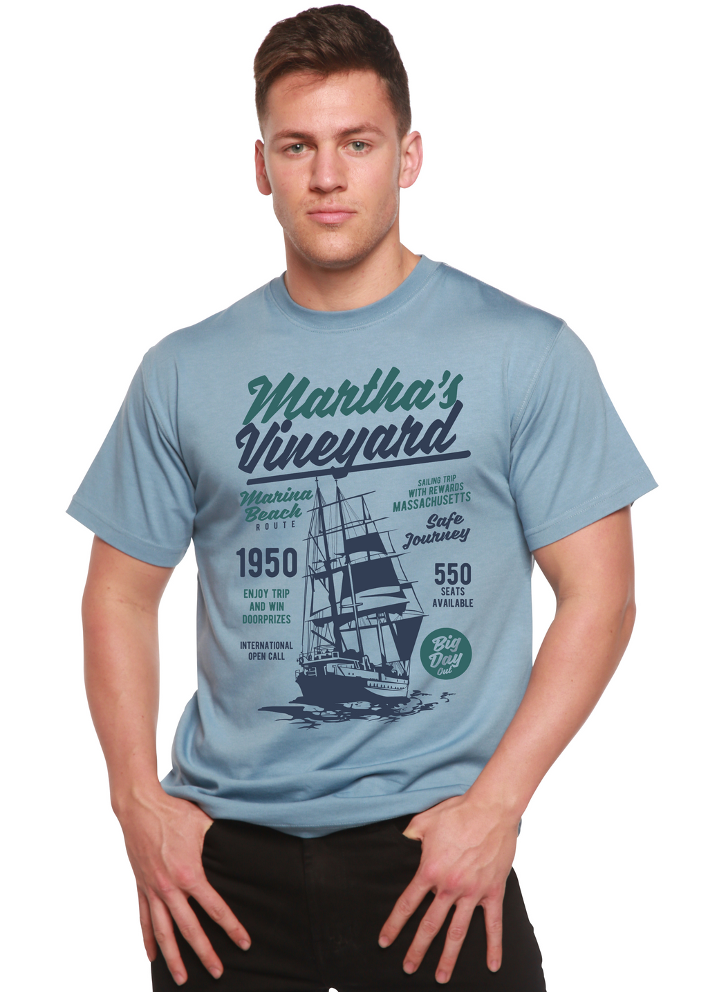 T-shirt graphique à manches courtes en viscose de bambou et coton biologique pour homme Martha's Vineyard