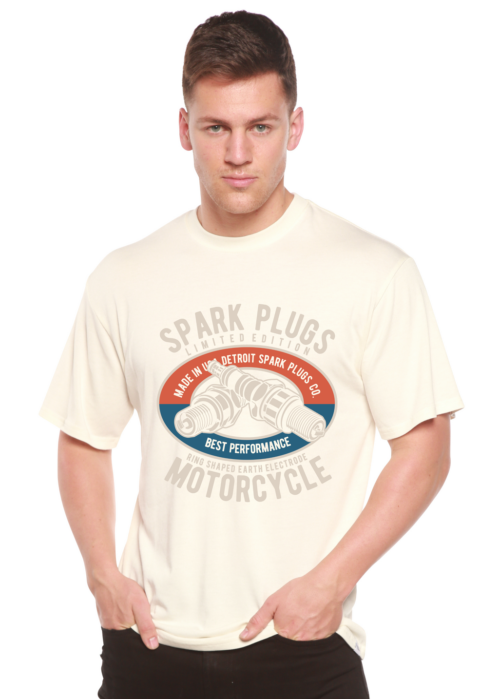T-shirt graphique à manches courtes en viscose de bambou/coton biologique Spark Plugs Spun Bamboo® pour homme