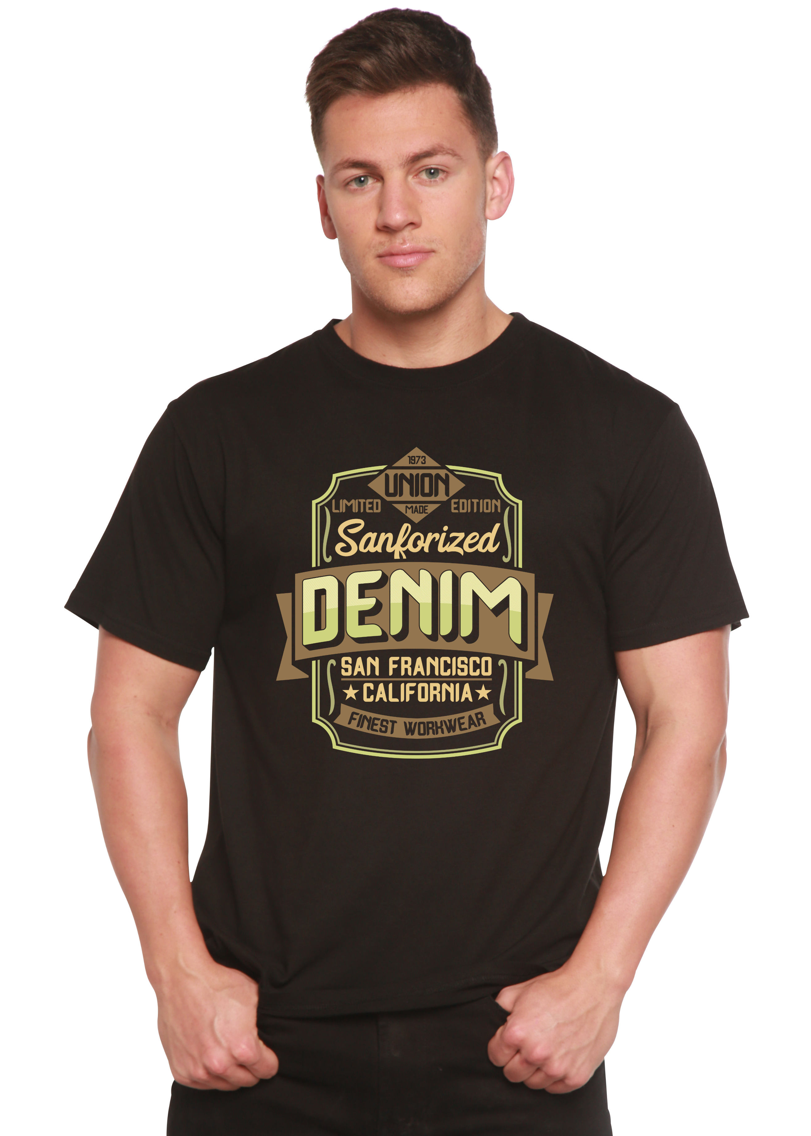 T-shirt graphique à manches courtes pour homme en viscose de bambou/coton biologique Sanforized Denim