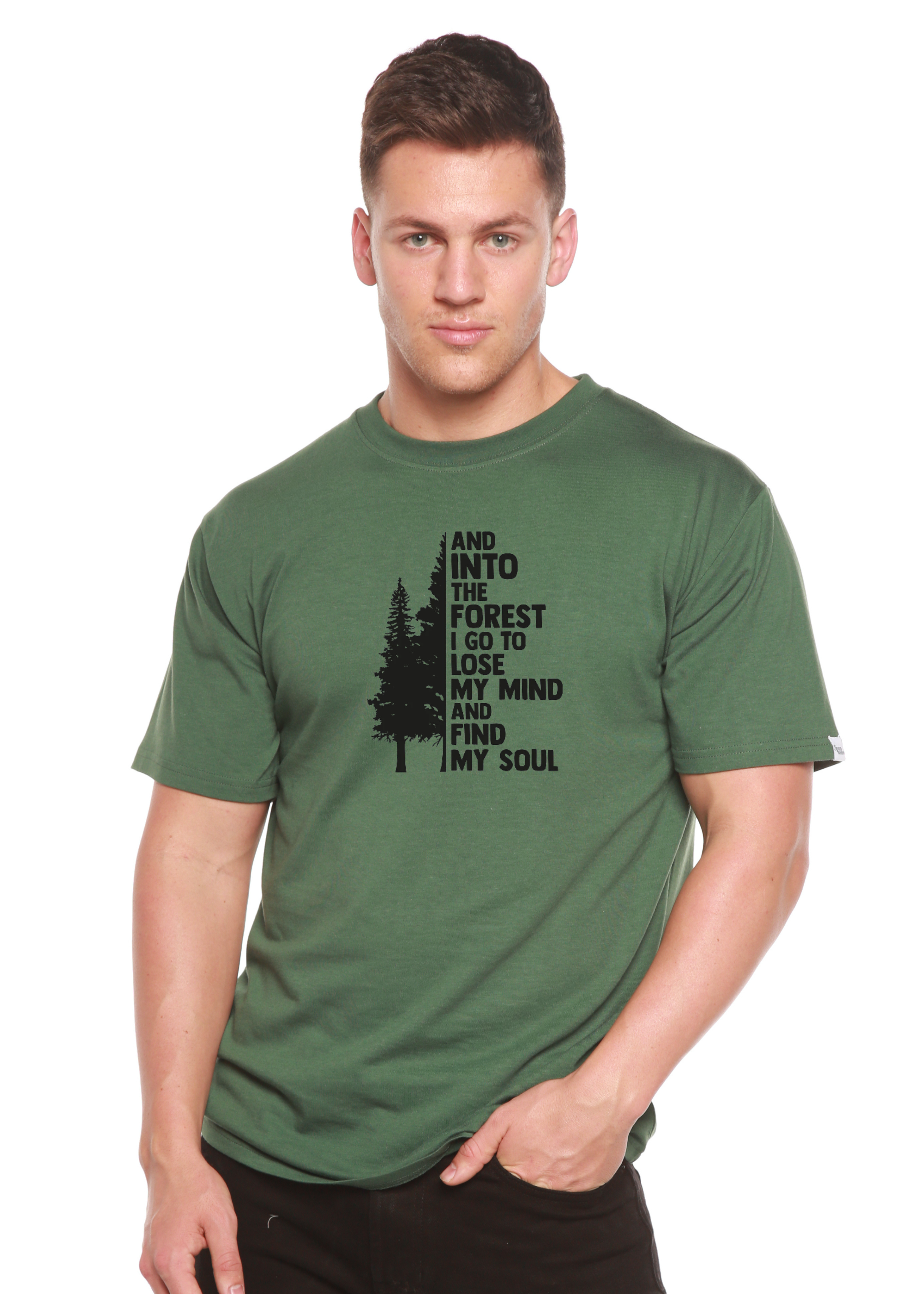 T-shirt graphique à manches courtes pour homme en bambou viscose/coton bio "And Into The Forest I Go"