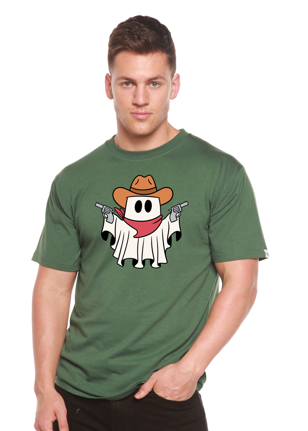 T-shirt graphique unisexe à manches courtes en viscose de bambou et coton biologique Cowboy Ghost