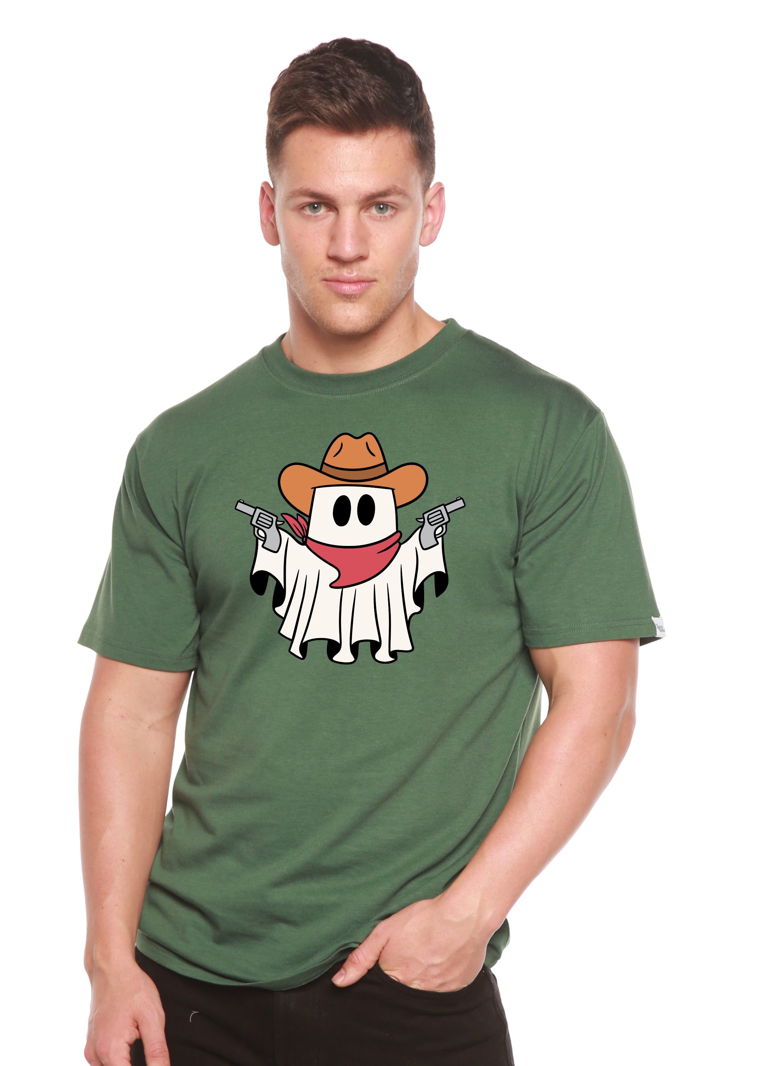 T-shirt graphique unisexe à manches courtes en viscose de bambou et coton biologique Cowboy Ghost