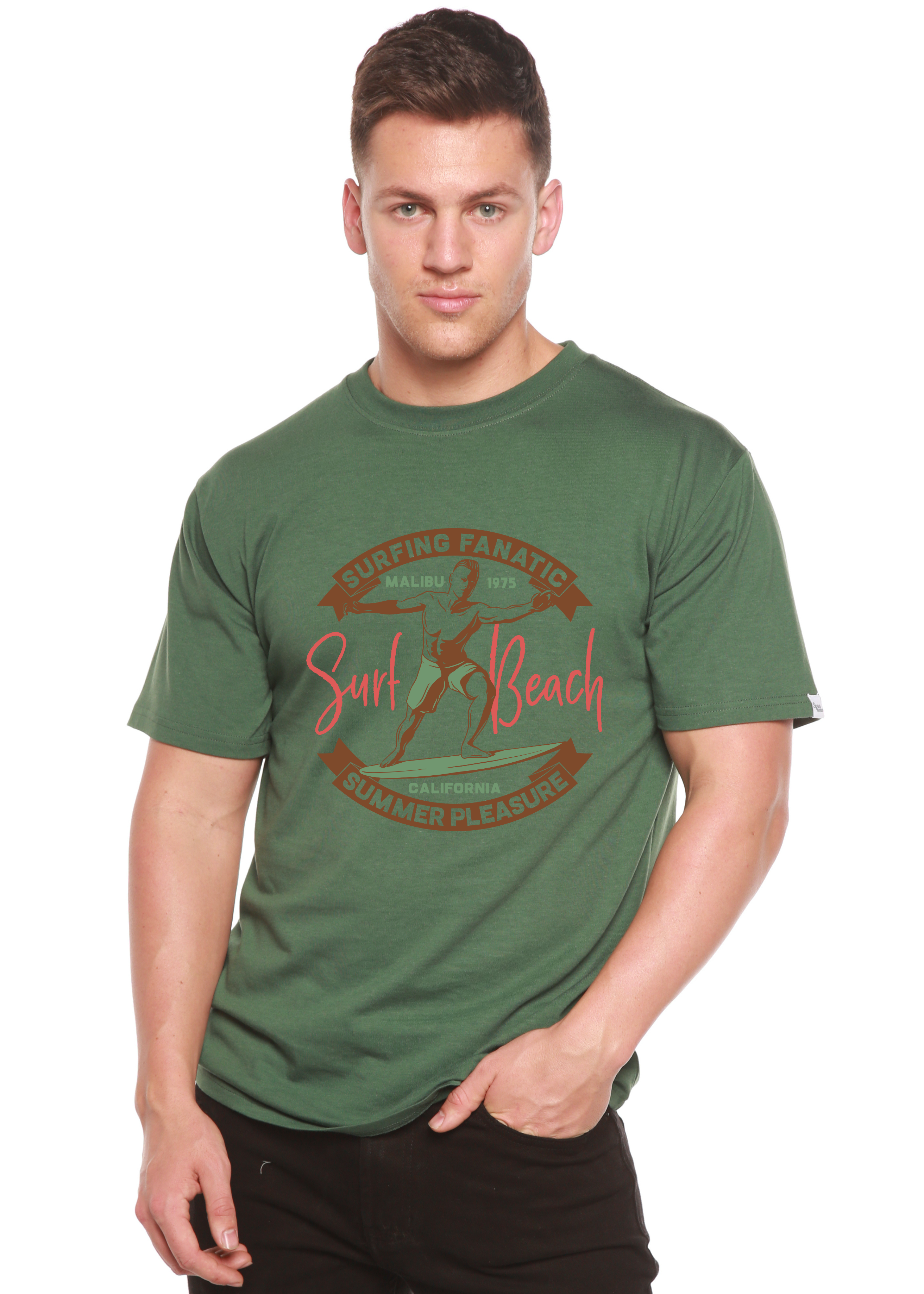 T-shirt graphique à manches courtes pour homme Surf Beach en bambou et coton biologique