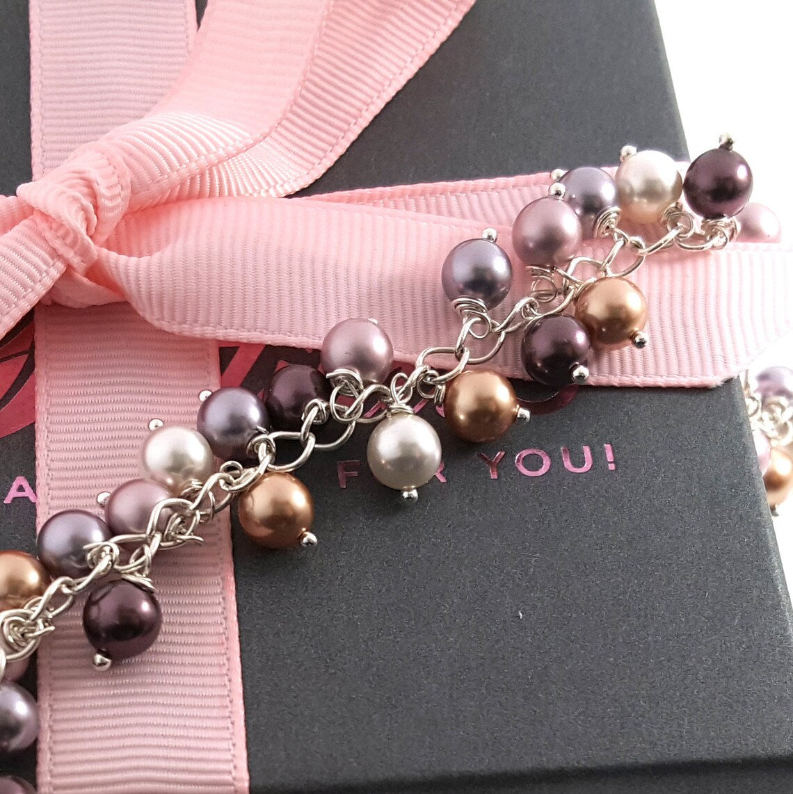 Swarovski Crystal Glass Pearl Cluster Romantic Bracelet