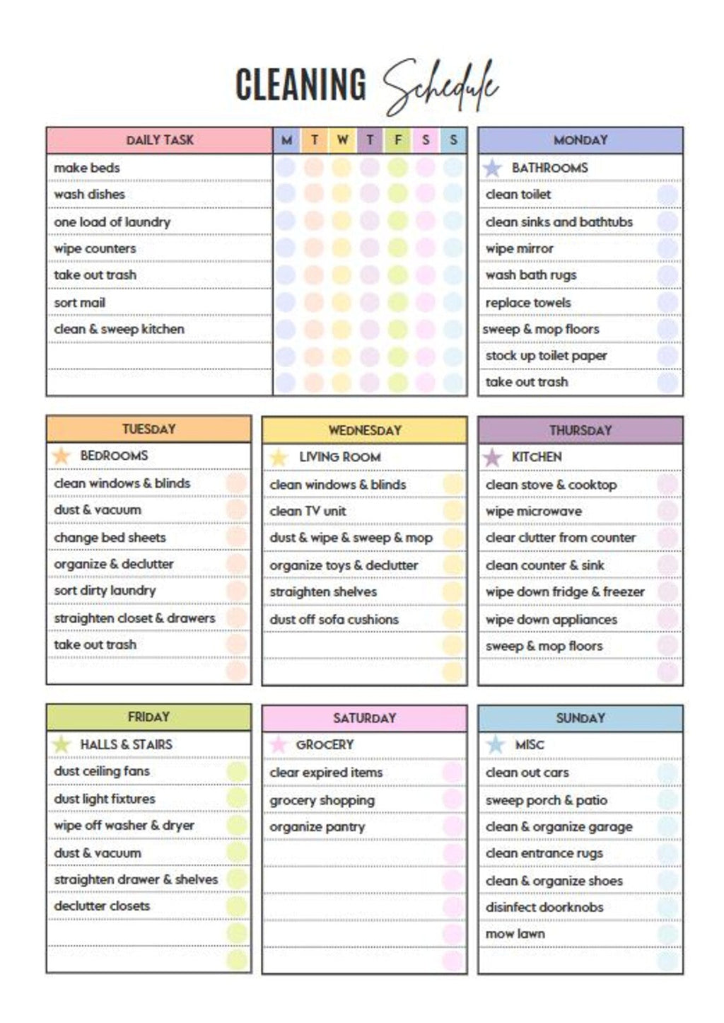 Organiseur de nettoyage TDAH | 50 pages imprimables et modifiables dans Canva