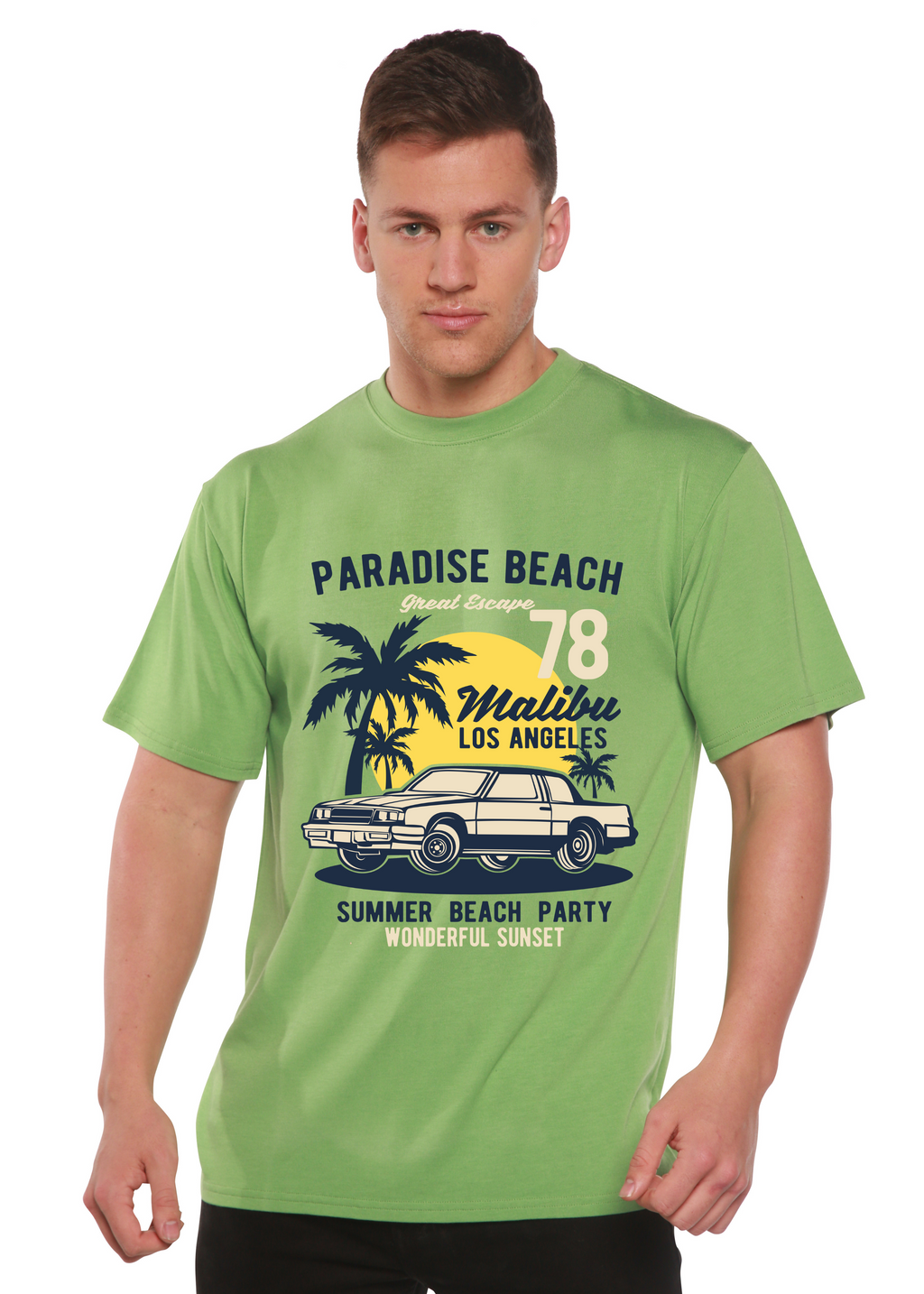 T-shirt à manches courtes et motif graphique pour homme en viscose de bambou/coton biologique Paradise Beach Spun Bamboo®