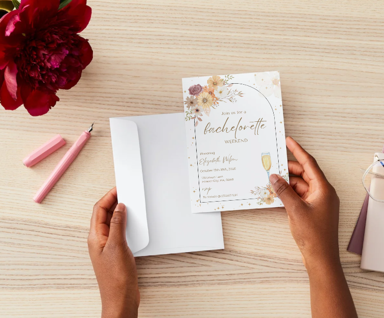 Invitation pour un week-end d'enterrement de vie de jeune fille "Wildflower" – Modèle Canva