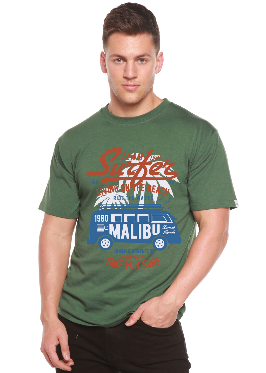 T-shirt graphique Team Surfer en viscose de bambou/coton biologique à manches courtes pour homme