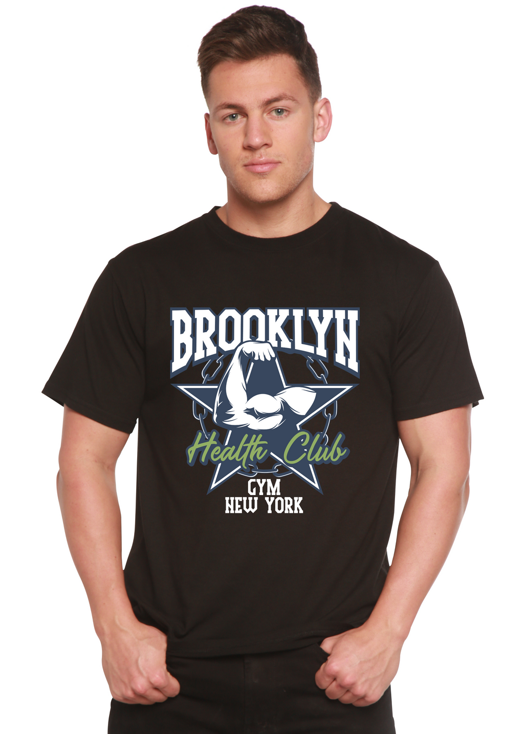 T-shirt graphique à manches courtes en viscose de bambou/coton biologique pour homme Brooklyn Health Club