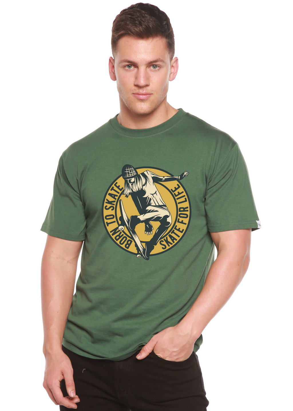 T-shirt à manches courtes en viscose de bambou et coton biologique avec motif « Skate For Life » pour homme