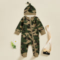 Barboteuse camouflage militaire pour bébés filles et garçons, combishort décontracté mignon à fermeture éclair avec bandeau et chapeau pour filles et garçons