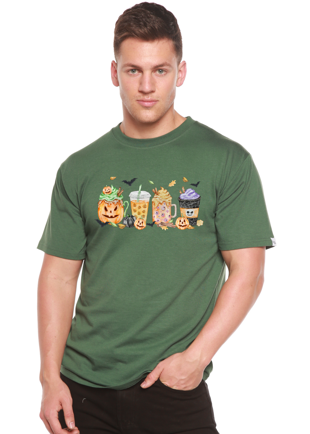 T-shirt graphique homme à manches courtes en viscose de bambou/coton biologique motif Joyeux Halloween