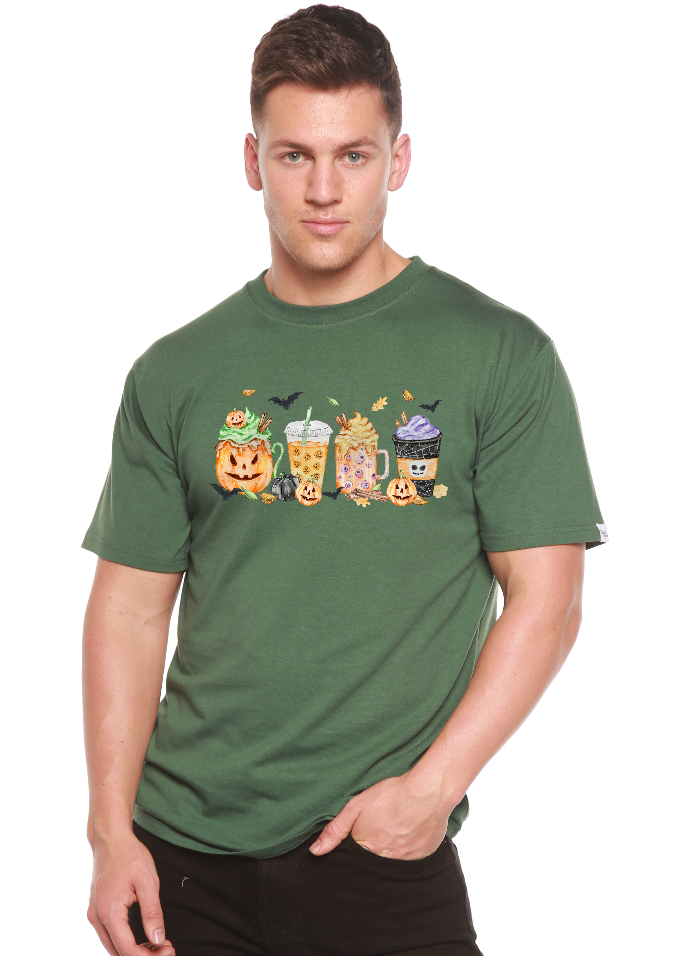 T-shirt graphique homme à manches courtes en viscose de bambou/coton biologique motif Joyeux Halloween