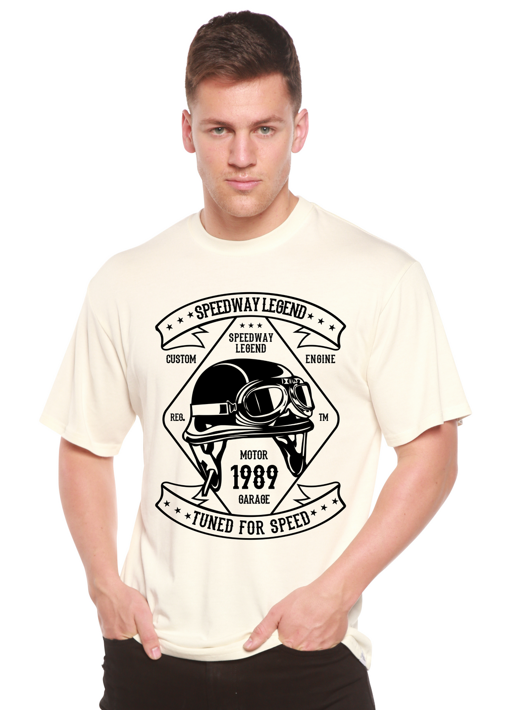 T-shirt graphique Speedway Legend Spun Bamboo® à manches courtes en viscose de bambou/coton biologique pour homme