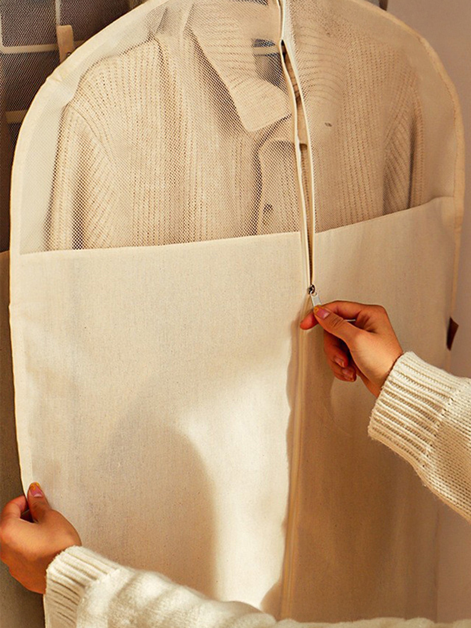 Sacs de rangement anti-poussière en lin et coton avec fenêtre transparente