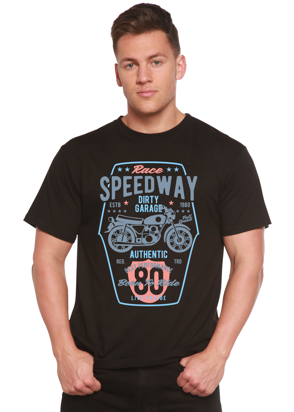 T-shirt graphique Speedway Motorcycle Spun Bamboo® à manches courtes en viscose de bambou/coton biologique pour homme