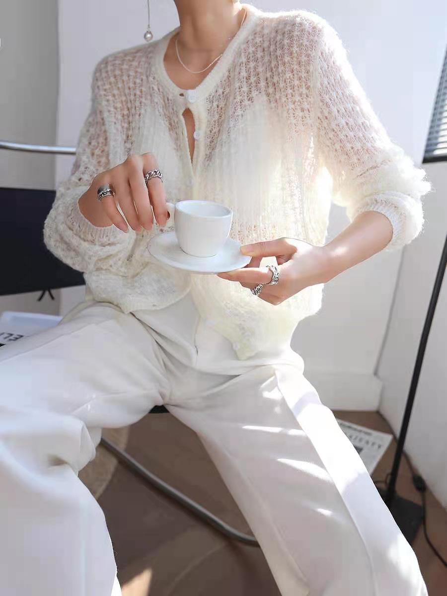 Cardigan en mohair au crochet pour femme