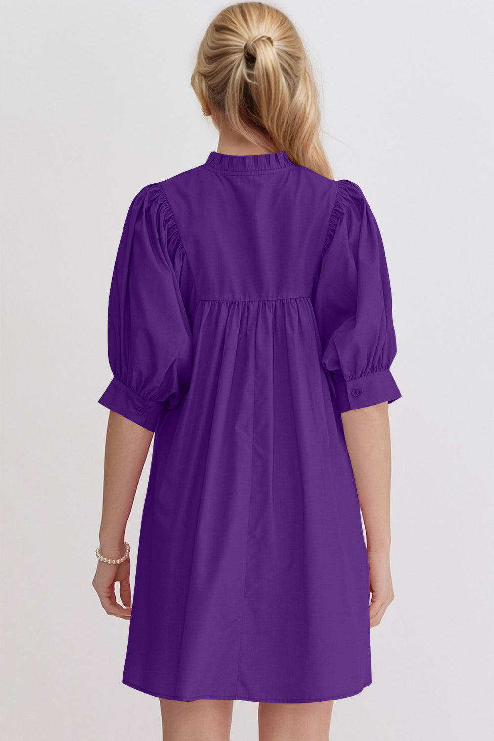 Mini-robe rose à manches bouffantes Robe décontractée et féminine pour femme Robe d'été simple et classique