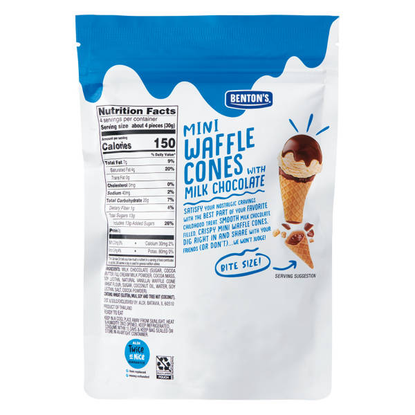Mini cornets gaufrés au chocolat au lait Benton - 120 g